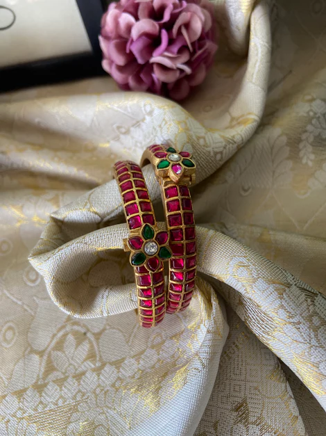 Heavy Pure Kemp Brass Ruby Kada Bangles